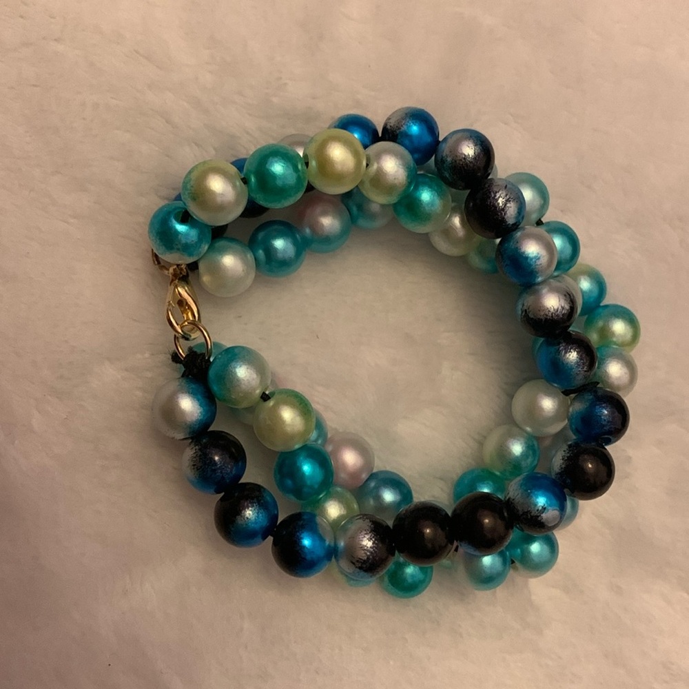 Handmade three string wrap faux pearl bracelet